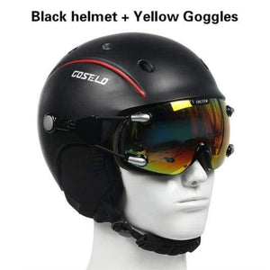 Skateboard Ski Snowboard Helmet Ski Goggles Integrally-Molded Ultralight Breathable Ski Helmet - Bl With Yellow Goggl