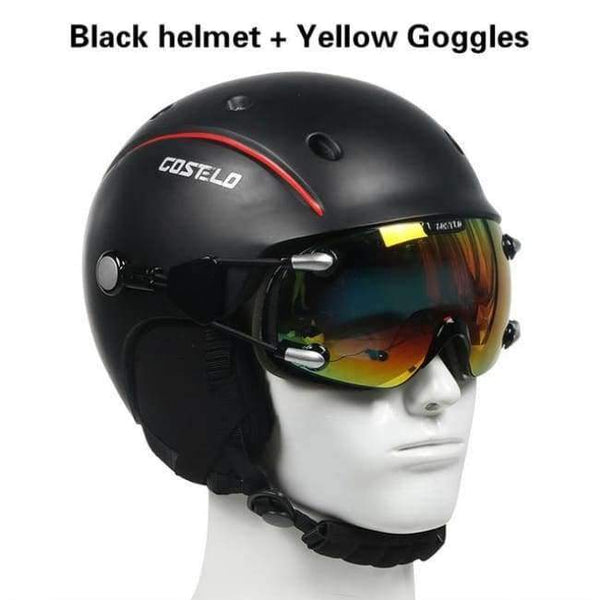 Skateboard Ski Snowboard Helmet Ski Goggles Integrally-Molded Ultralight Breathable Ski Helmet - Bl With Yellow Goggl