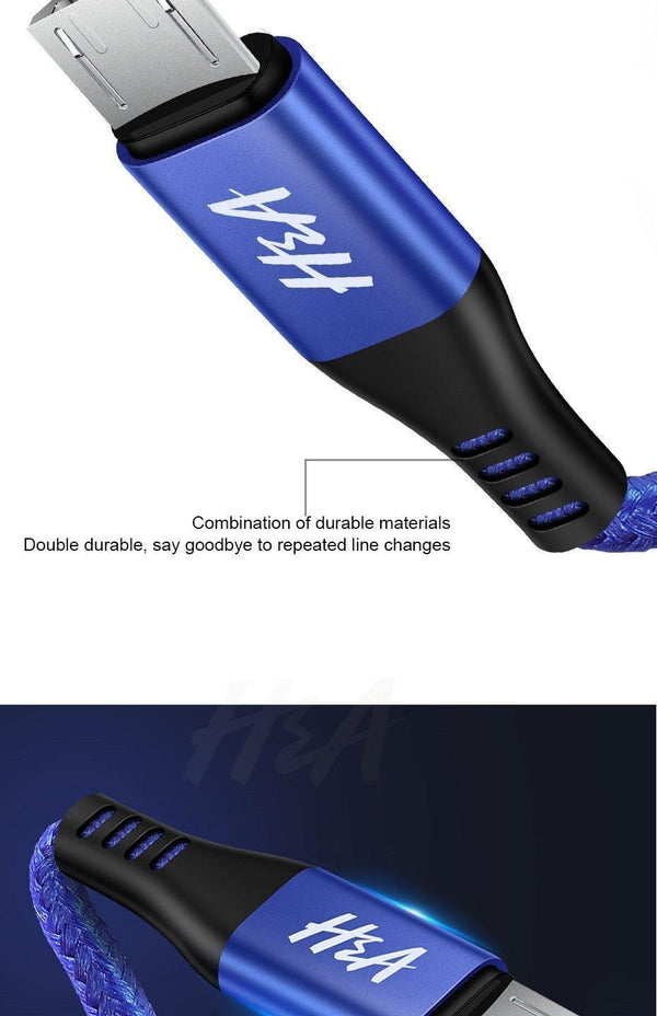 H&A Micro USB Cable Quick Charger Cable Nylon Braided USB Charger For Xiaomi Huawei LG Samsung Mobile Phone USB Charging Cord - Planet Gates