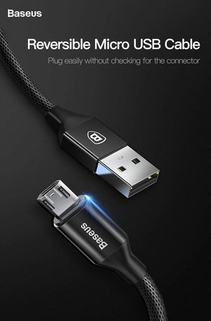 Planet Gates Black / 0.5m Baseus Reversible Micro USB Cable For Samsung Xiaomi Redmi Note 4X Mobile Phone Data Sync Cable Double-Sided USB Charger Cable