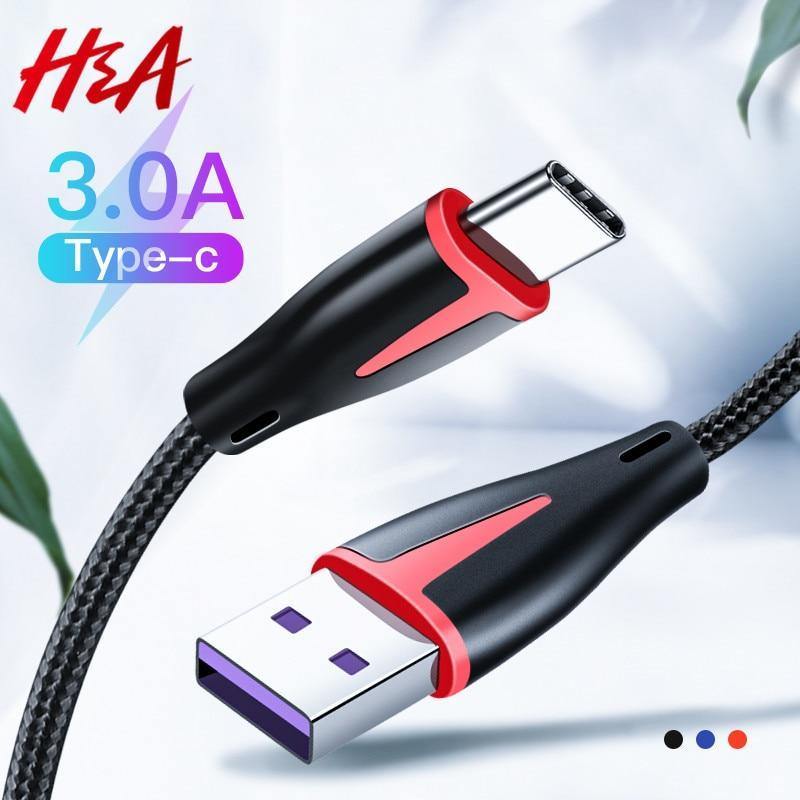 Planet Gates Black / 0.5m H&A Type C USB Cable 3A Fast Charging Type-C usb Charger Cord For Samsung S9 S8 Plus Huawei Honor 10 9 lite Tablet Phone Type C