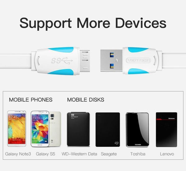 Vention Micro USB 3.0 Cable 2M 0.5M Fast USB Charger Data Sync Cable USB 3.0 Mobile Phone Cable for Samsung S5 Hard Drive Disk - Planet Gates
