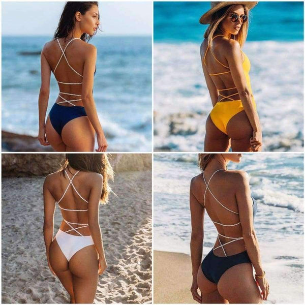 Summer women swimwear sexy rope Bandage swimwear women bikini swimwear high waisted one-piece Bathing Beachwear JL 10