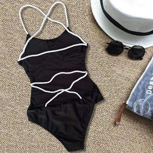 Summer women swimwear sexy rope Bandage swimwear women bikini swimwear high waisted one-piece Bathing Beachwear JL 10