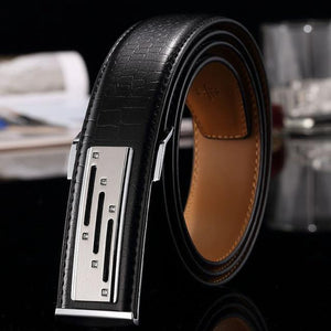 Planet Gates Black 1 / 105cm Genuine leather Men's Belt Store Crocodile grain belt Luxury Design alloy metal buckle Business Men belt