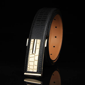 Planet Gates Black 1 / 105cm Genuine leather Men's Belt Store Crocodile grain belt Luxury Design alloy metal buckle Business Men belt