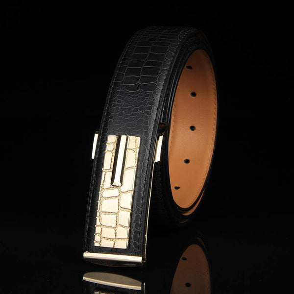 Planet Gates Black 1 / 105cm Genuine leather Men's Belt Store Crocodile grain belt Luxury Design alloy metal buckle Business Men belt