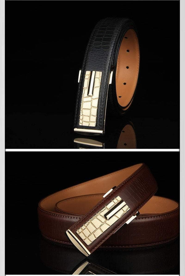 Planet Gates Black 1 / 105cm Genuine leather Men's Belt Store Crocodile grain belt Luxury Design alloy metal buckle Business Men belt