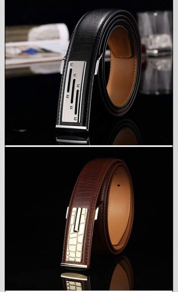 Planet Gates Black 1 / 105cm Genuine leather Men's Belt Store Crocodile grain belt Luxury Design alloy metal buckle Business Men belt