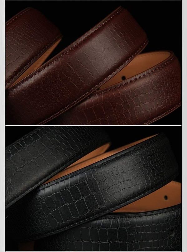 Planet Gates Black 1 / 105cm Genuine leather Men's Belt Store Crocodile grain belt Luxury Design alloy metal buckle Business Men belt