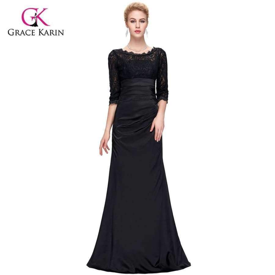 Planet Gates black 1 / 2 Long Red Evening Dress Boat Neck Black Lace Mother of the Bride Dresses Abendkleider 2018 Satin Evening Gowns 4524