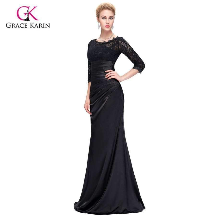 Planet Gates black 1 / 2 Long Red Evening Dress Boat Neck Black Lace Mother of the Bride Dresses Abendkleider 2018 Satin Evening Gowns 4524