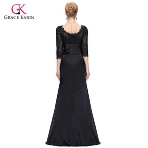 Planet Gates black 1 / 2 Long Red Evening Dress Boat Neck Black Lace Mother of the Bride Dresses Abendkleider 2018 Satin Evening Gowns 4524