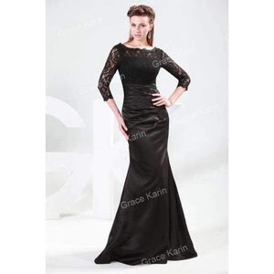 Planet Gates black 1 / 2 Long Red Evening Dress Boat Neck Black Lace Mother of the Bride Dresses Abendkleider 2018 Satin Evening Gowns 4524