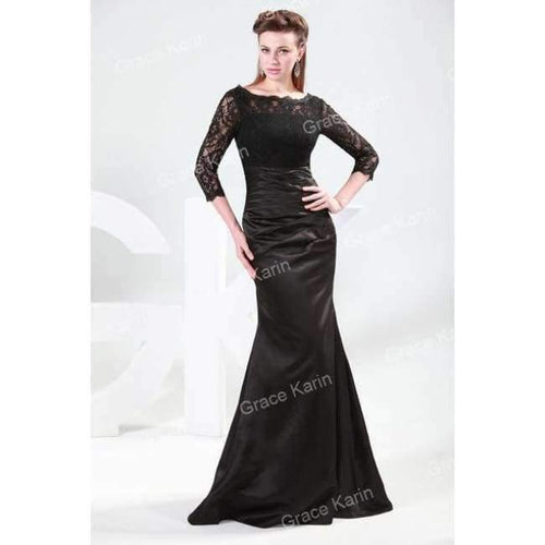 Planet Gates black 1 / 2 Long Red Evening Dress Boat Neck Black Lace Mother of the Bride Dresses Abendkleider 2018 Satin Evening Gowns 4524