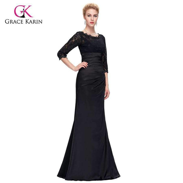 Planet Gates black 1 / 2 Long Red Evening Dress Boat Neck Black Lace Mother of the Bride Dresses Abendkleider 2018 Satin Evening Gowns 4524