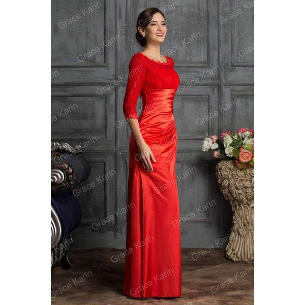 Planet Gates black 1 / 2 Long Red Evening Dress Boat Neck Black Lace Mother of the Bride Dresses Abendkleider 2018 Satin Evening Gowns 4524