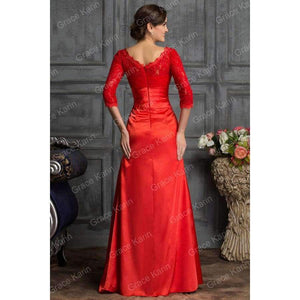 Planet Gates black 1 / 2 Long Red Evening Dress Boat Neck Black Lace Mother of the Bride Dresses Abendkleider 2018 Satin Evening Gowns 4524