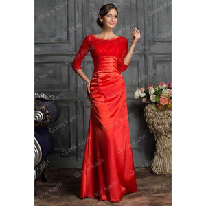 Planet Gates black 1 / 2 Long Red Evening Dress Boat Neck Black Lace Mother of the Bride Dresses Abendkleider 2018 Satin Evening Gowns 4524