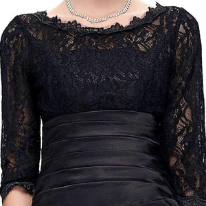 Planet Gates black 1 / 2 Long Red Evening Dress Boat Neck Black Lace Mother of the Bride Dresses Abendkleider 2018 Satin Evening Gowns 4524