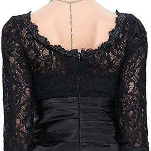 Planet Gates black 1 / 2 Long Red Evening Dress Boat Neck Black Lace Mother of the Bride Dresses Abendkleider 2018 Satin Evening Gowns 4524