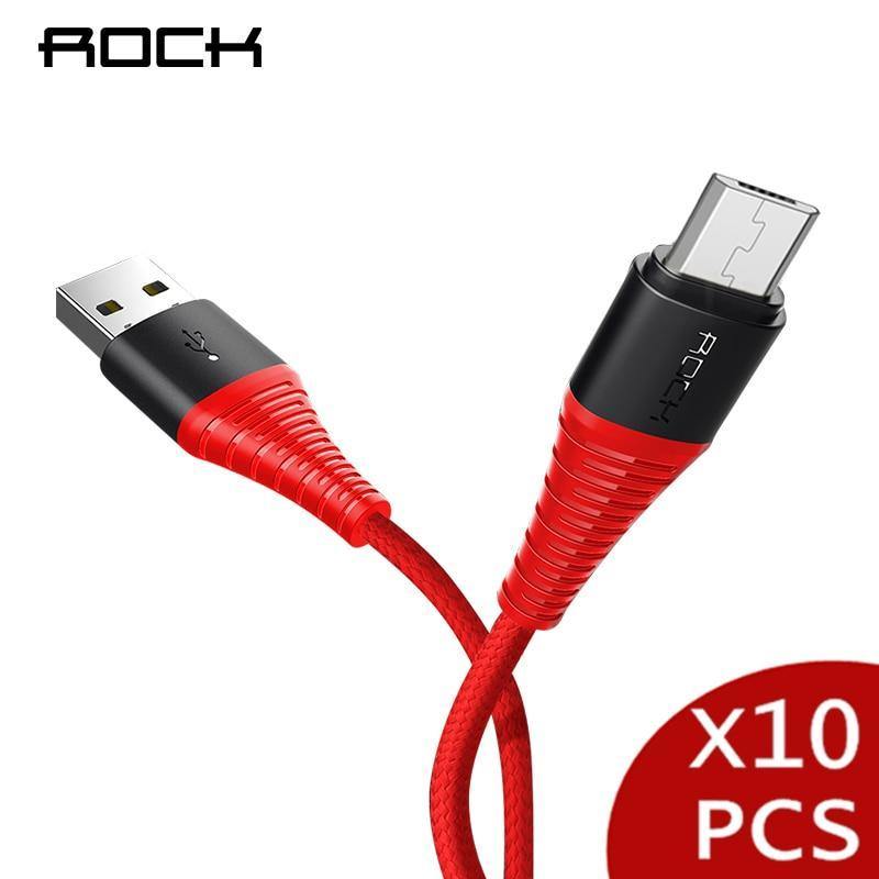 Planet Gates Black / 1.2m 10 Pack ROCK Hi-Tensile Micro USB Cable for Samsung Xiaomi LG USB Fast Charging Data Braided Charger Android Mobile Phone 120CM