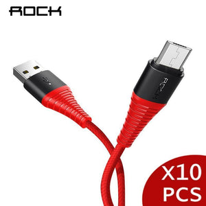 Planet Gates Black / 1.2m 10 Pack ROCK Hi-Tensile Micro USB Cable for Samsung Xiaomi LG USB Fast Charging Data Braided Charger Android Mobile Phone 120CM