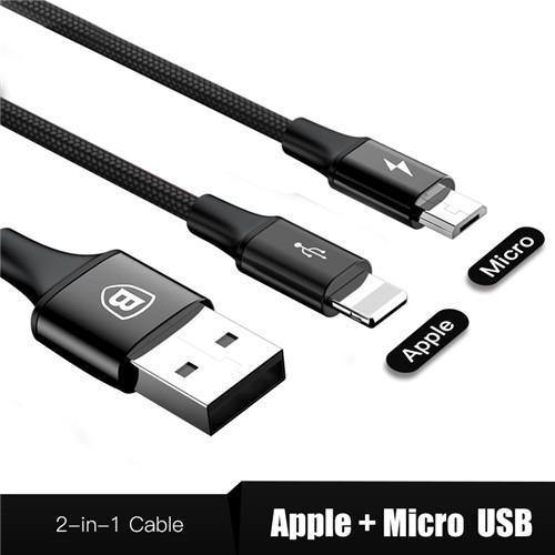 Planet Gates Black / 1.2m Baseus 2 in 1 USB Cable, Charging Cable For iPhone X USB Charger Cable For Xiaomi Redmi 4X Note 4X Mobile Phone Micro USB Cable