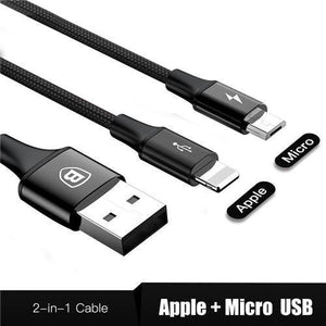 Planet Gates Black / 1.2m Baseus 2 in 1 USB Cable, Charging Cable For iPhone X USB Charger Cable For Xiaomi Redmi 4X Note 4X Mobile Phone Micro USB Cable