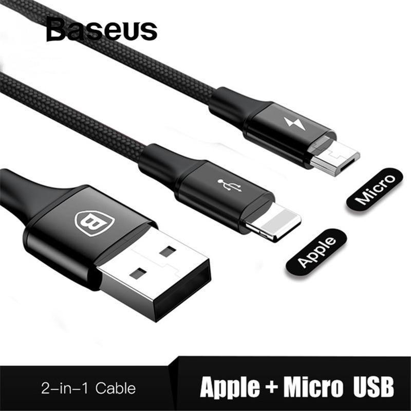 Planet Gates Black / 1.2m Baseus 2 in 1 USB Cable, Charging Cable For iPhone X USB Charger Cable For Xiaomi Redmi 4X Note 4X Mobile Phone Micro USB Cable