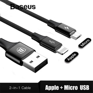 Planet Gates Black / 1.2m Baseus 2 in 1 USB Cable, Charging Cable For iPhone X USB Charger Cable For Xiaomi Redmi 4X Note 4X Mobile Phone Micro USB Cable