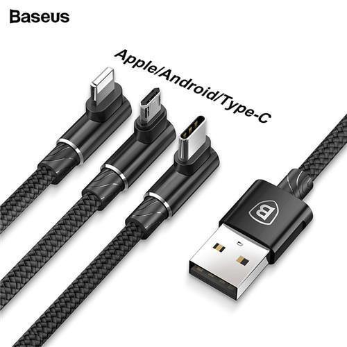 Planet Gates Black / 1.2m Baseus 3 in 1 Micro USB Type C Cable for USB-C Mobile Phone Type-C Cable for Samsung Galaxy S9 S8 Plus Charger Cable for iPhone