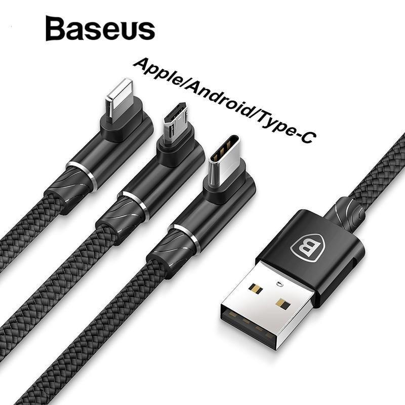 Planet Gates Black / 1.2m Baseus 3 in 1 Micro USB Type C Cable for USB-C Mobile Phone Type-C Cable for Samsung Galaxy S9 S8 Plus Charger Cable for iPhone