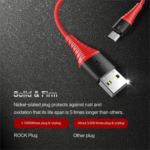 Planet Gates Black / 1.2m ROCK Hi-Tensile Micro USB Cable for Samsung Xiaomi LG USB Fast Charging Data Braided Charger Android Mobile Phone 120CM