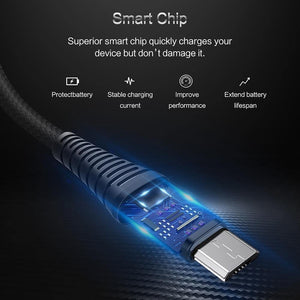 Planet Gates Black / 1.2m ROCK Hi-Tensile Micro USB Cable for Samsung Xiaomi LG USB Fast Charging Data Braided Charger Android Mobile Phone 120CM