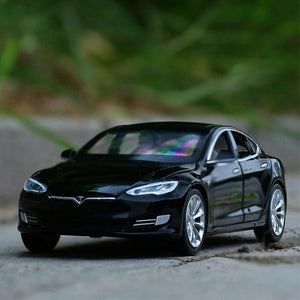 Planet Gates black 1/32 Alloy Tesla Model S  Saloon Toy Vehicle Simulation Sound Light Pull Back Toys Car For Children Kids Gift blue car