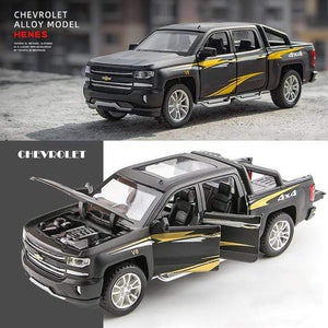 Planet Gates Black 1:32 Chevrolet Silverado Pika Alloy Car Model Diecast Toy Vehicle 6 Open Doors With Sound/Light/Pull-back Toys For Children
