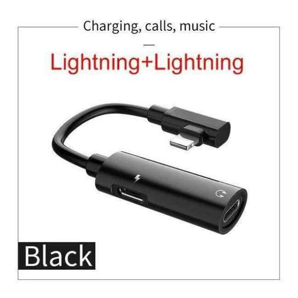 Planet Gates Black 1 Audio Cable for Apple plug 2in1 Fast Charging 3.5mm Audio Converter Adapter for iPhone X XS Max XR 8 Headphone Support MIC