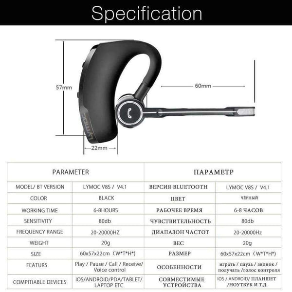 Planet Gates Black 1 Bluetooth Headset Business Car Wireless Headphones Stereo with Mic Sport Running Bluetooth Earphone Handfree HD Music