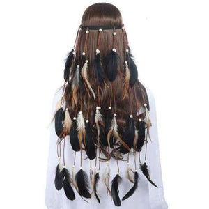 Planet Gates black 1 Feather Headband AWAYTR Rope Crown for Women Indian Headwear Festival Hair Accessories Summer Beach Headpieces