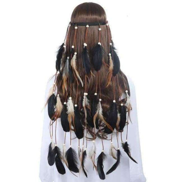 Planet Gates black 1 Feather Headband AWAYTR Rope Crown for Women Indian Headwear Festival Hair Accessories Summer Beach Headpieces