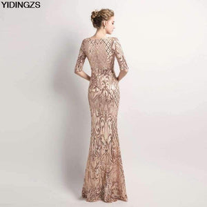 Planet Gates black / 10 Women's Elegant Mermaid Gold Sequins Dress Half Sleeve Evening Dress Party Long Prom Dress