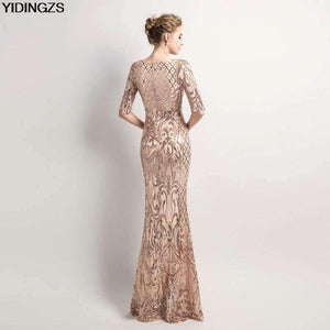 Planet Gates black / 10 Women's Elegant Mermaid Gold Sequins Dress Half Sleeve Evening Dress Party Long Prom Dress