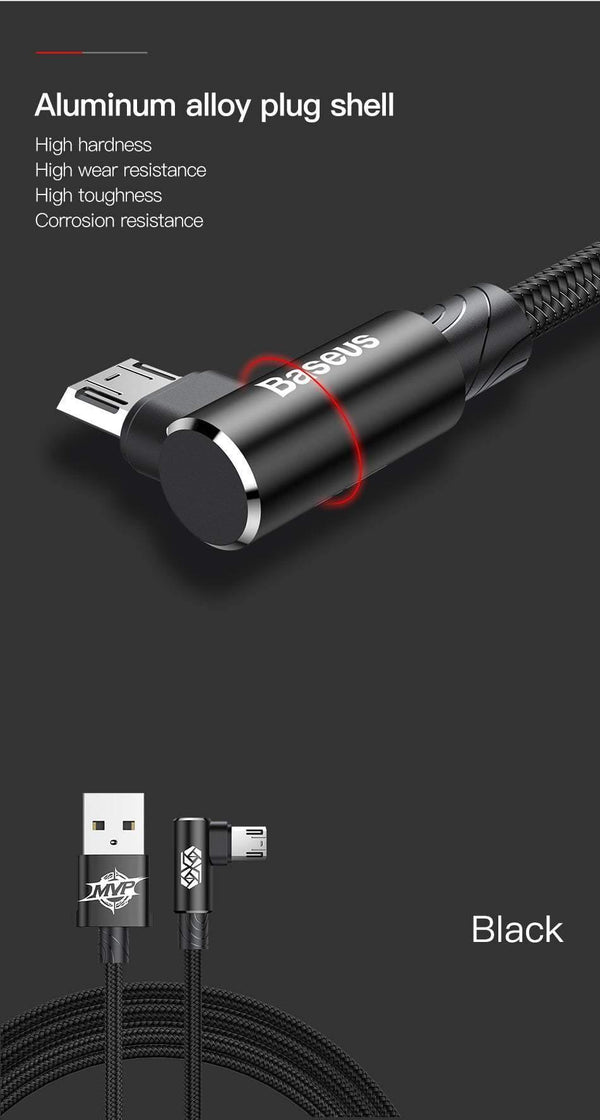 Baseus 90 Degree Micro USB Cable Fast Charging Charger Data Cord Microusb Cable For Samsung Xiaomi Android Mobilie Phone Cables - Planet Gates