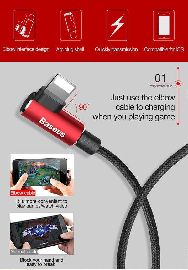 Planet Gates Black / 100cm Baseus 90 Degree USB Cable For iPhone 5 6 6s 7 8 Fast Charging Cable For iPad USB Charger Cable L Type Mobile Phone Data Cable