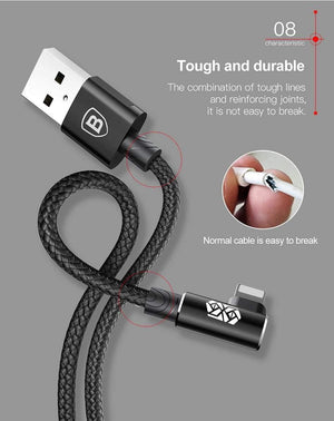 Planet Gates Black / 100cm Baseus 90 Degree USB Cable For iPhone 5 6 6s 7 8 Fast Charging Cable For iPad USB Charger Cable L Type Mobile Phone Data Cable