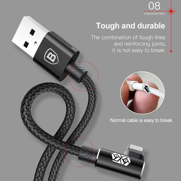 Planet Gates Black / 100cm Baseus 90 Degree USB Cable For iPhone 5 6 6s 7 8 Fast Charging Cable For iPad USB Charger Cable L Type Mobile Phone Data Cable