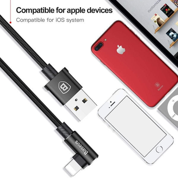 Planet Gates Black / 100cm Baseus 90 Degree USB Cable For iPhone 5 6 6s 7 8 Fast Charging Cable For iPad USB Charger Cable L Type Mobile Phone Data Cable
