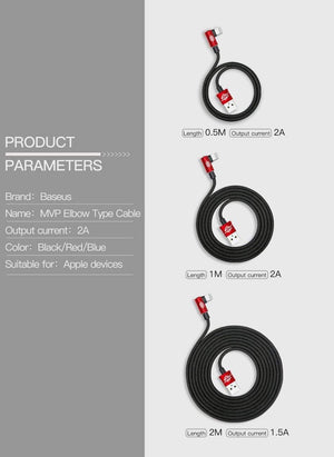 Planet Gates Black / 100cm Baseus 90 Degree USB Cable For iPhone XS Max XR X 8 7 6 6s 5 5S iPad Fast Charging Charger Data Cord Adapter Mobile Phone Cable