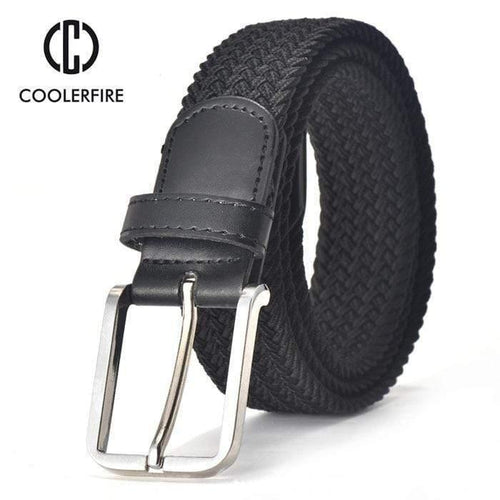 Men Women's Casual Knitted Belt Woven Canvas Elastic Stretch Belt  Plain Webbing Belt Metal Buckle Black MQ003